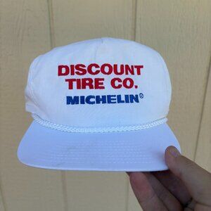 Vintage Discount Tire Michelin Snapback Rope Hat One Size White 90s Racing Cars